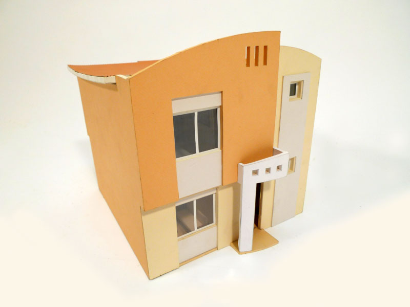 maqueta arquitectura casa 2pisos carton papel interior extraible 28x33x29 (18eu.) 1u